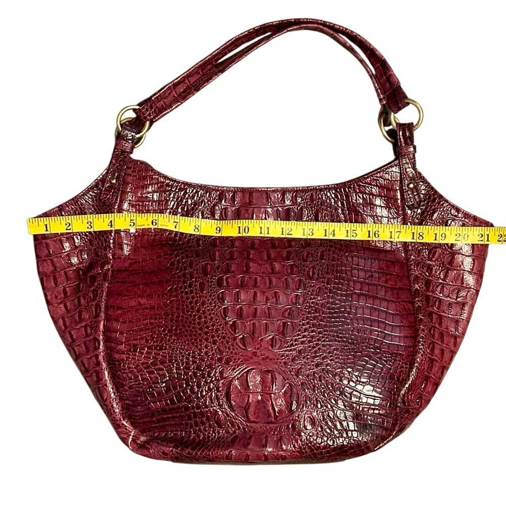 Brahmin Jacqueline Melbourne Fig Croc Embossed Wine Hobo Shoulder Bag Tote Gold - Picture 14 of 16